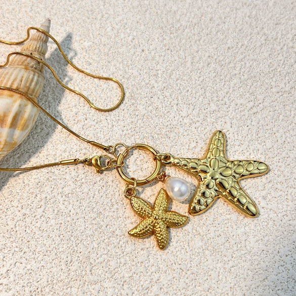 Necklace Starfish Pearl Titanium Steel U Shaped Retro Electroplated Minimalist Cross Chain