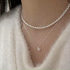 Necklace 925 Sterling Silver Bow Pearl Snake Bone Chain Geometric Style Electroplated