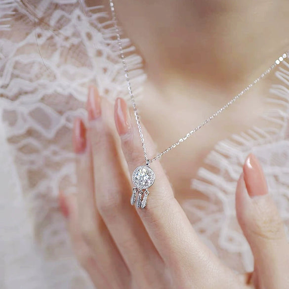 Necklace 925 Sterling Silver Diamond Geometric Dream Catcher Women's High Grade Light Luxury Non Fading