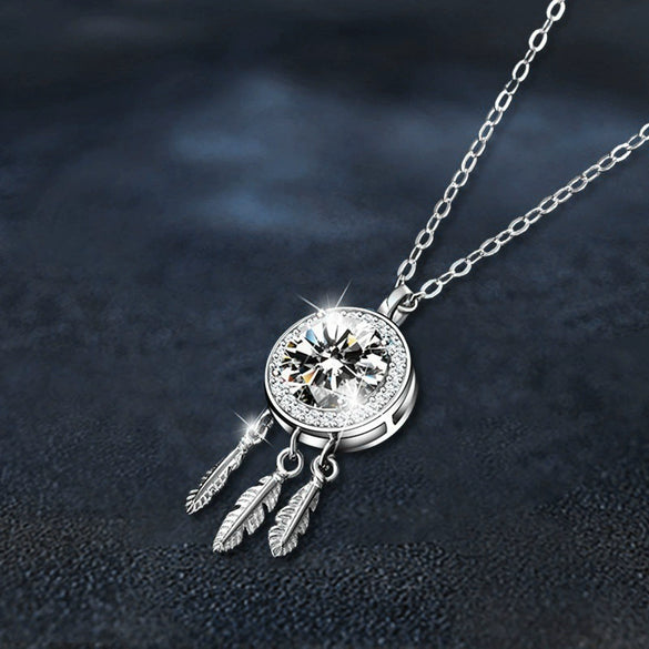 Necklace 925 Sterling Silver Diamond Geometric Dream Catcher Women's High Grade Light Luxury Non Fading