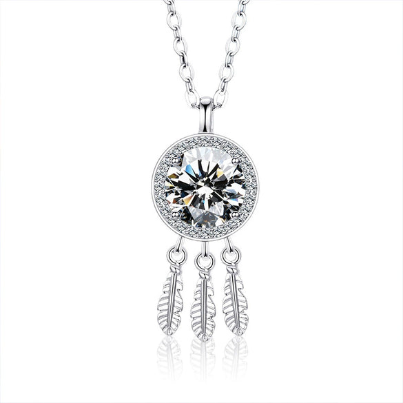 Necklace 925 Sterling Silver Diamond Geometric Dream Catcher Women's High Grade Light Luxury Non Fading