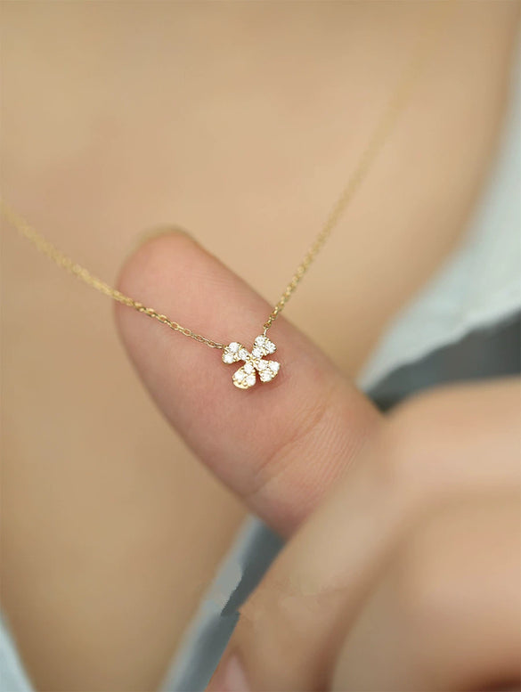 Necklace 925 Sterling Silver Four Leaf Clover Petal 14K Gold Plated