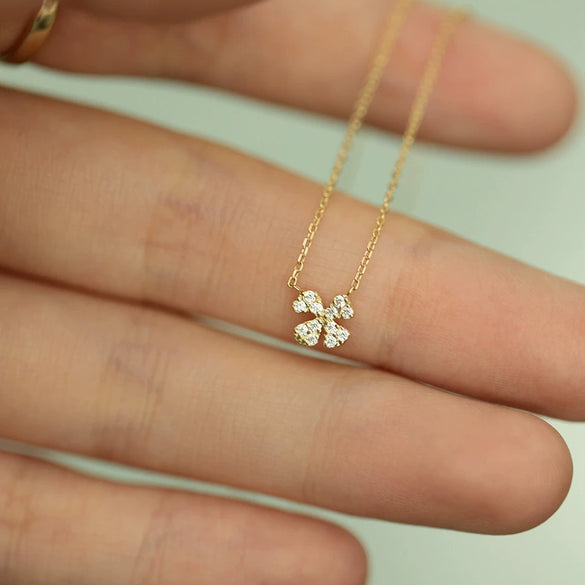 Necklace 925 Sterling Silver Four Leaf Clover Petal 14K Gold Plated