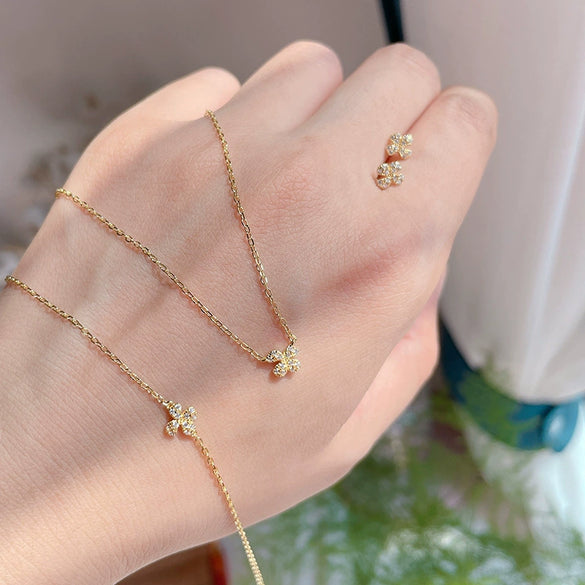 Necklace 925 Sterling Silver Four Leaf Clover Petal 14K Gold Plated