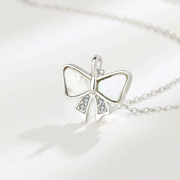 Necklace 925 Sterling Silver Geometric Heart Bow Design
