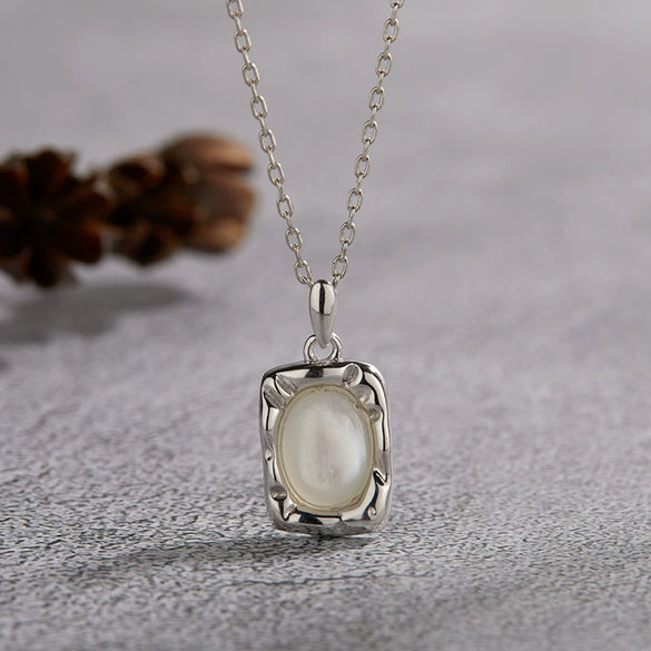 Necklace 925 Sterling Silver Geometric Irregular Texture Pearlescent Pendant