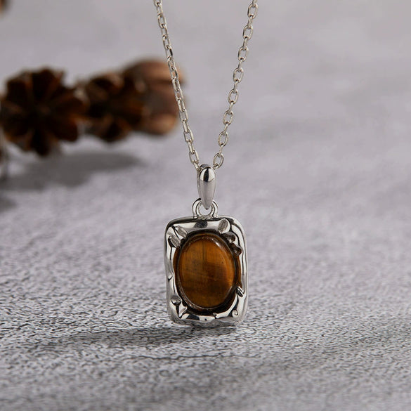 Necklace 925 Sterling Silver Geometric Irregular Texture Pearlescent Pendant