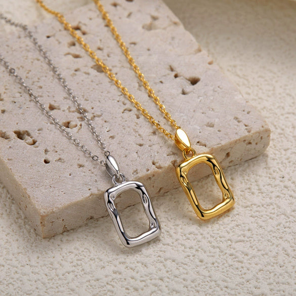 Necklace 925 Sterling Silver Geometric Irregular Texture Pearlescent Pendant