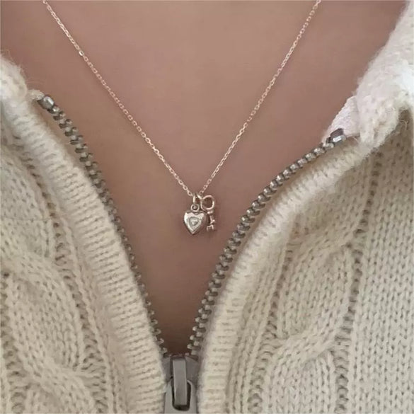 Necklace 925 Sterling Silver Geometric Love Key Snake Bone Chain Electroplated