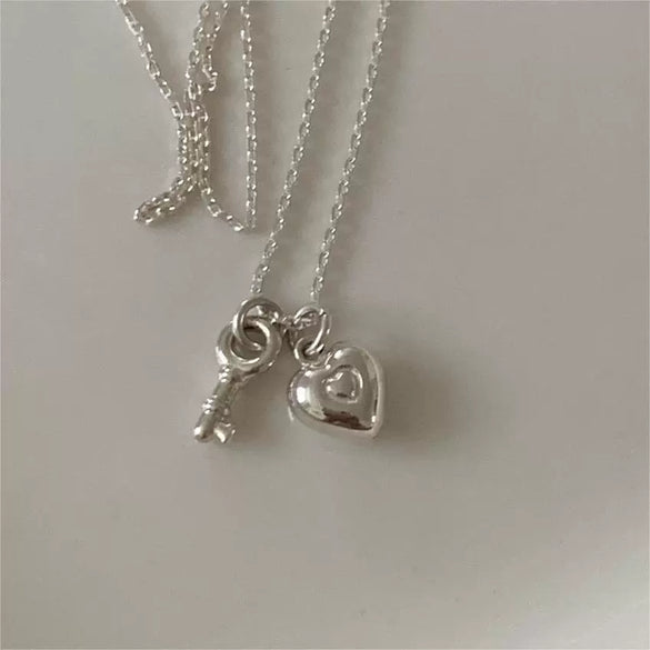Necklace 925 Sterling Silver Geometric Love Key Snake Bone Chain Electroplated
