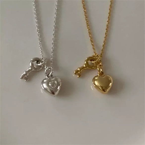 Necklace 925 Sterling Silver Geometric Love Key Snake Bone Chain Electroplated