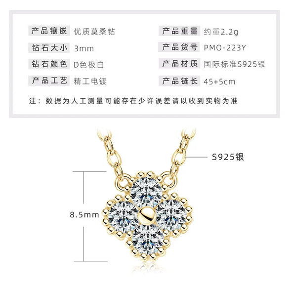 Necklace 925 Sterling Silver Geometric Moissanite Set With Diamonds Simple Style