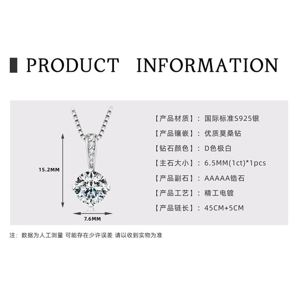 Necklace 925 Sterling Silver Geometric Moissanite Set With Diamonds Simple Style