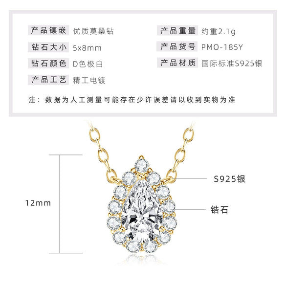 Necklace 925 Sterling Silver Geometric Pendant Set With Diamonds Minimalist Style For Women