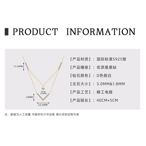Necklace 925 Sterling Silver Geometric Pendant Set With Diamonds Minimalist Style For Women