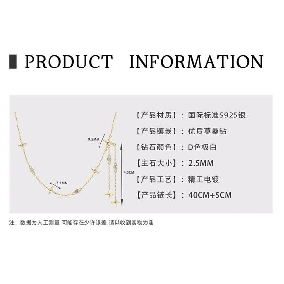 Necklace 925 Sterling Silver Geometric Pendant Set With Diamonds Minimalist Style For Women