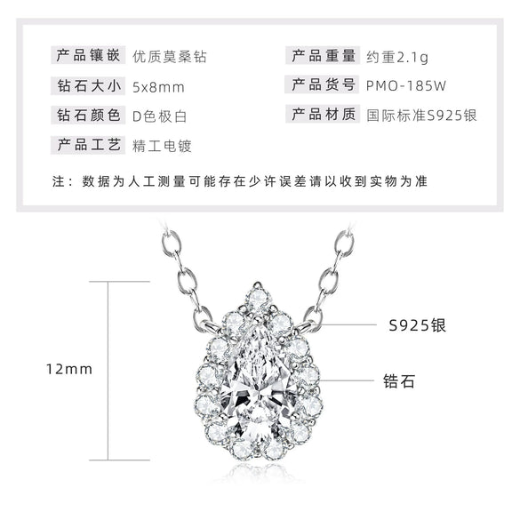 Necklace 925 Sterling Silver Geometric Pendant Set With Diamonds Minimalist Style For Women