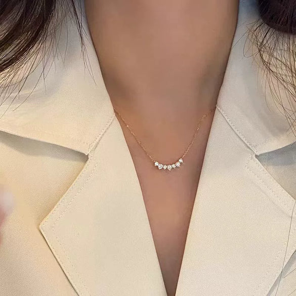 Necklace 925 Sterling Silver Geometric Zircon Pendant 18K Gold Plated Cross Chain Light Luxury Style For Women