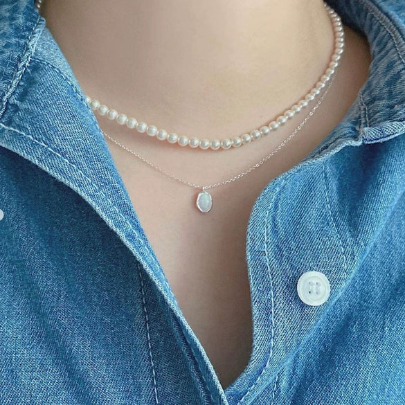 Necklace 925 Sterling Silver Opal Stone Geometric Style