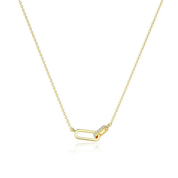 Necklace 925 Sterling Silver Oval Double Ring Geometric Style Gold Plated