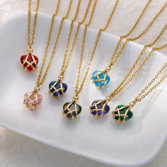 Necklace Synthetic Zircon Heart Shape Electroplated Snake Bone Chain Women's Jewelry
