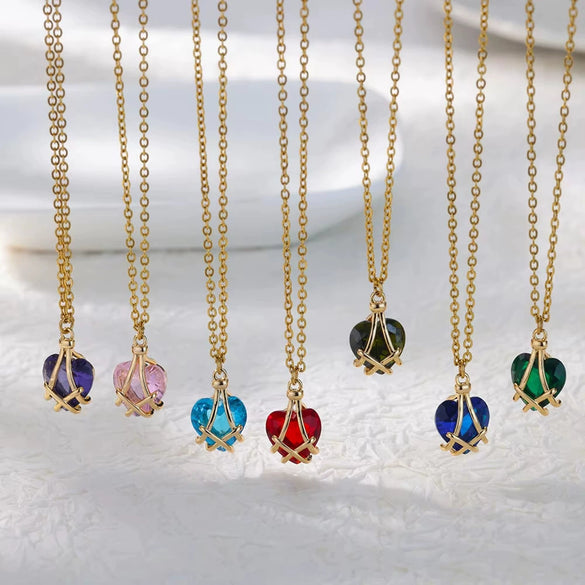 Necklace Synthetic Zircon Heart Shape Electroplated Snake Bone Chain Women's Jewelry