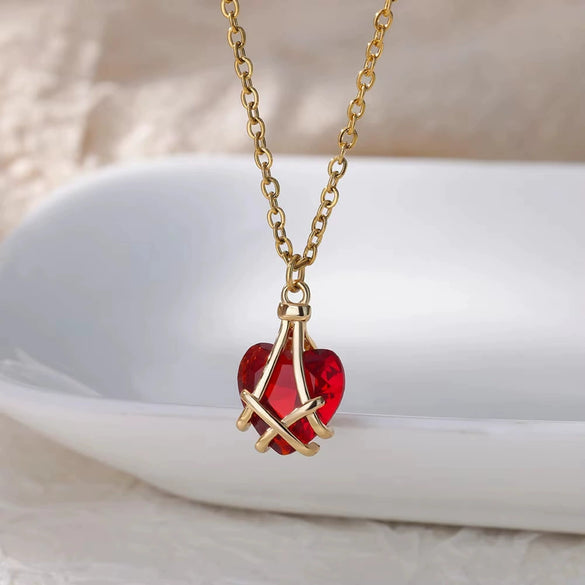 Necklace Synthetic Zircon Heart Shape Electroplated Snake Bone Chain Women's Jewelry