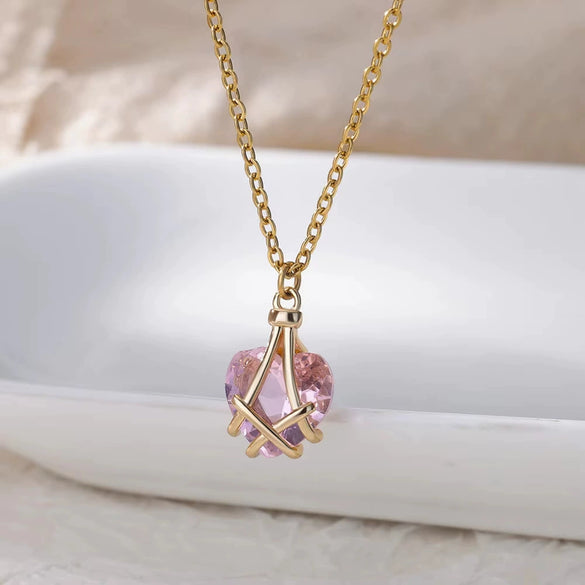 Necklace Synthetic Zircon Heart Shape Electroplated Snake Bone Chain Women's Jewelry