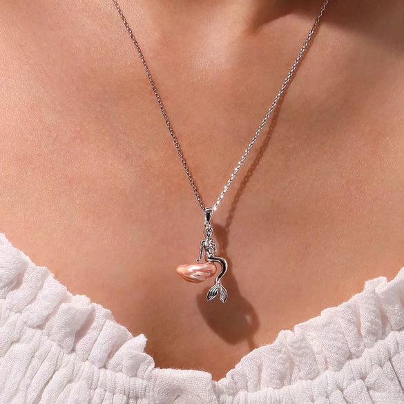 Necklace Titanium Steel Animal Zodiac Mermaid Natural Baroque Pearl Electroplated 18K Goldplated Color Retention Simple Design Unisex