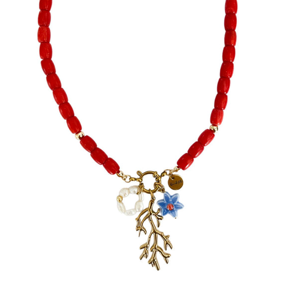 Necklace Titanium Steel Animal Zodiac Pattern Roasted Color Pearl Pendant