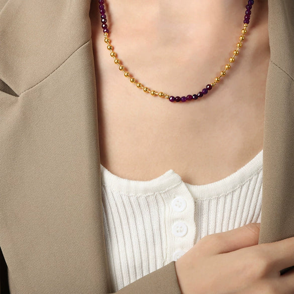 Necklace Titanium Steel Ball Natural Stone Agate Geometric Handmade Jewelry For Women