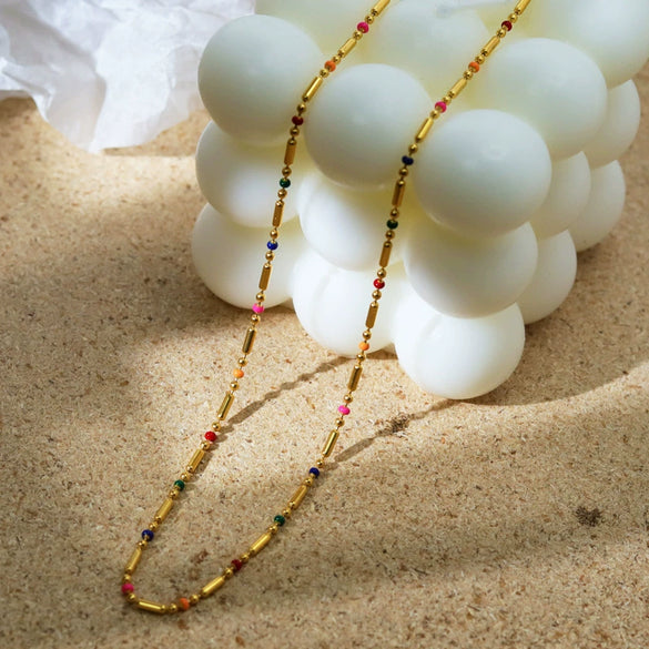 Necklace Titanium Steel Bohemian Geometric Dripping Oil Plated 18K Gold