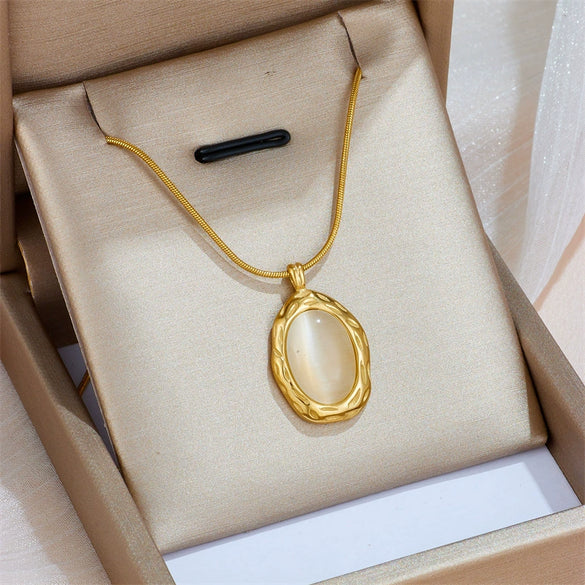 Necklace Titanium Steel Box Chain Geometric Cat's Eye Pendant Electroplating Sweet Animals Style