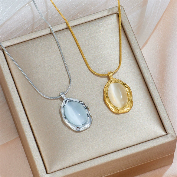 Necklace Titanium Steel Box Chain Geometric Cat's Eye Pendant Electroplating Sweet Animals Style