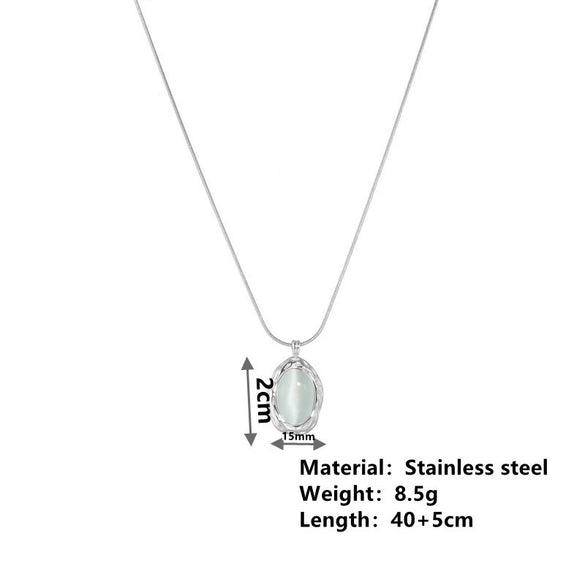 Necklace Titanium Steel Box Chain Geometric Cat's Eye Pendant Electroplating Sweet Animals Style