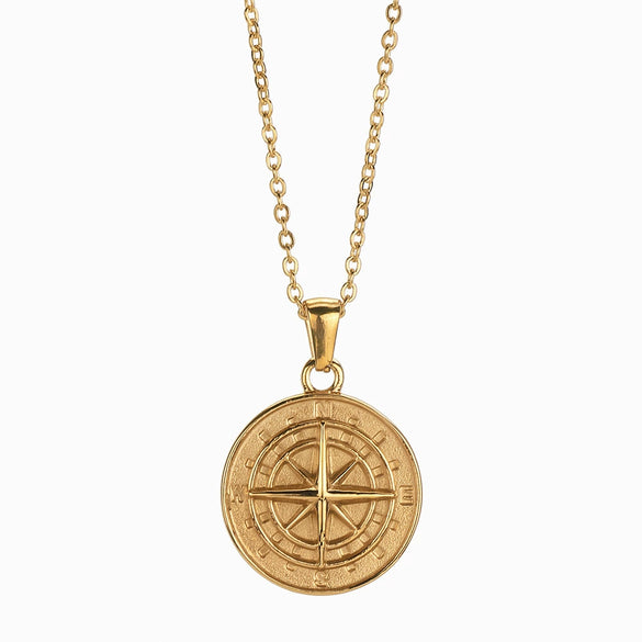 Necklace Titanium Steel Compass Round Hip Hop Trendy Electroplating Geometric Pendant Twist Chain