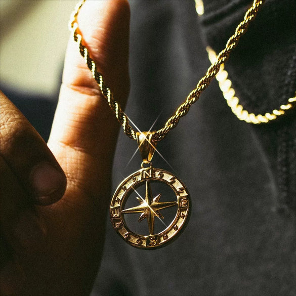 Necklace Titanium Steel Compass Round Hip Hop Trendy Electroplating Geometric Pendant Twist Chain