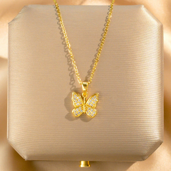 Necklace Titanium Steel Copper Animals Zodiac Electroplating Golden Butterfly Women's