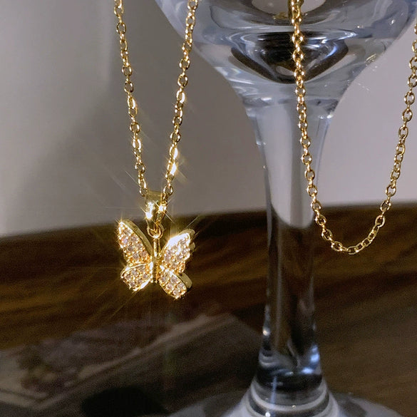 Necklace Titanium Steel Copper Animals Zodiac Electroplating Golden Butterfly Women's