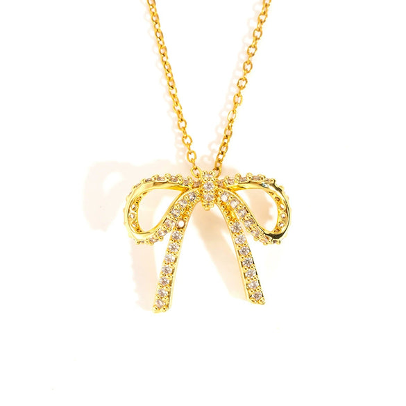 Necklace Titanium Steel Copper Bow Tassel Zircon Electroplating Women