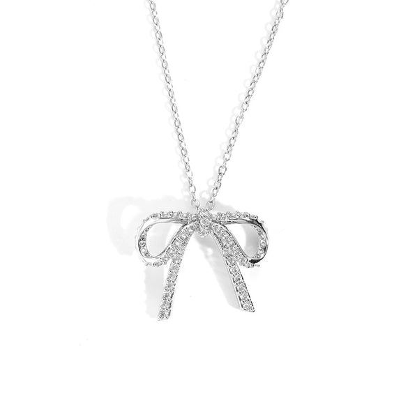 Necklace Titanium Steel Copper Bow Tassel Zircon Electroplating Women