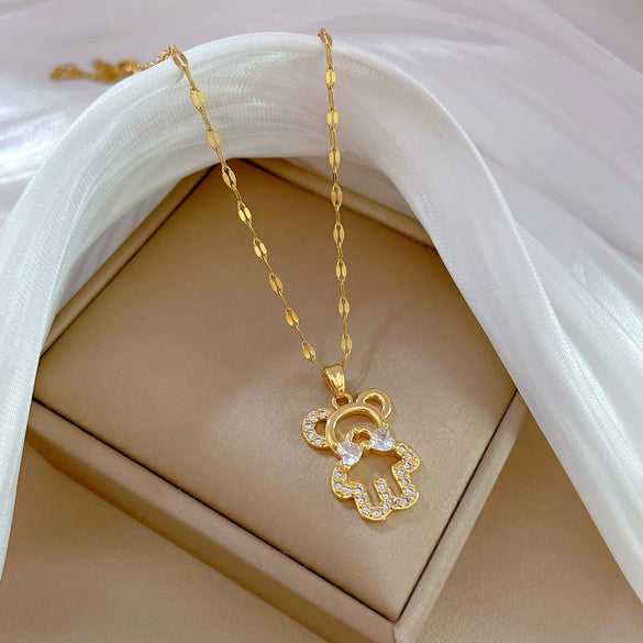 Necklace Titanium Steel Copper Bow Tie Bear Natural Geometric Style