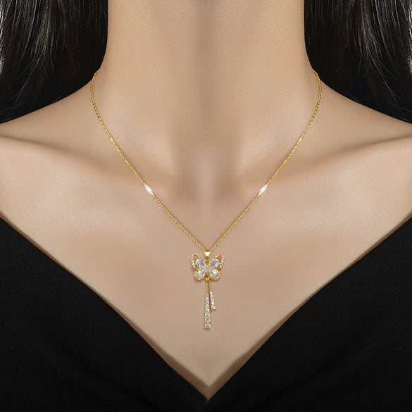 Necklace Titanium Steel Copper Butterfly Tassel Geometric Light Luxury Elegant Gorgeous Allmatch Clavicle Chain For Women