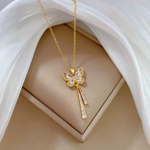Necklace Titanium Steel Copper Butterfly Tassel Geometric Light Luxury Elegant Gorgeous Allmatch Clavicle Chain For Women