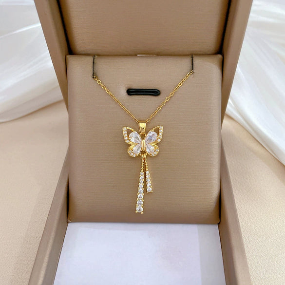 Necklace Titanium Steel Copper Butterfly Tassel Geometric Light Luxury Elegant Gorgeous Allmatch Clavicle Chain For Women