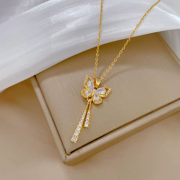 Necklace Titanium Steel Copper Butterfly Tassel Geometric Light Luxury Elegant Gorgeous Allmatch Clavicle Chain For Women