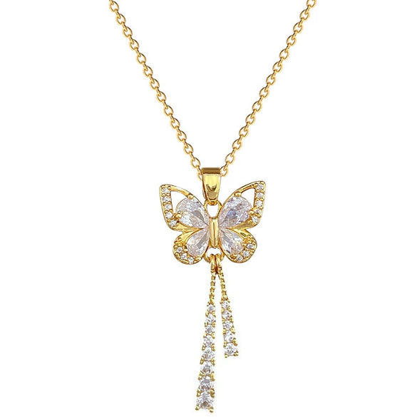 Necklace Titanium Steel Copper Butterfly Tassel Geometric Light Luxury Elegant Gorgeous Allmatch Clavicle Chain For Women