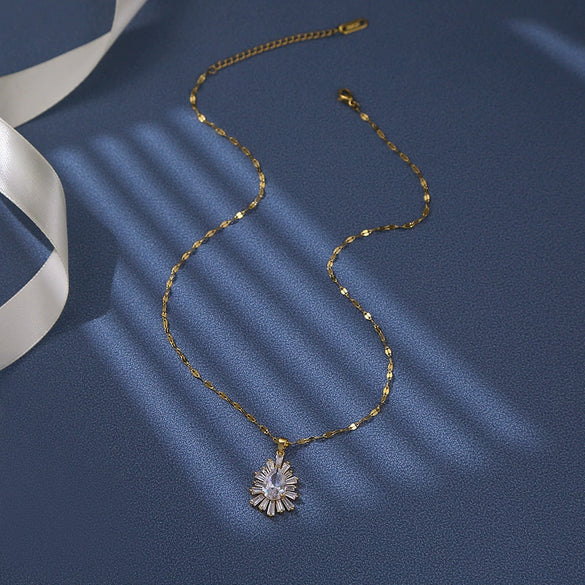 Necklace Titanium Steel Copper Diamondencrusted Geometric Light Luxury Women's Cross Chain Pendant