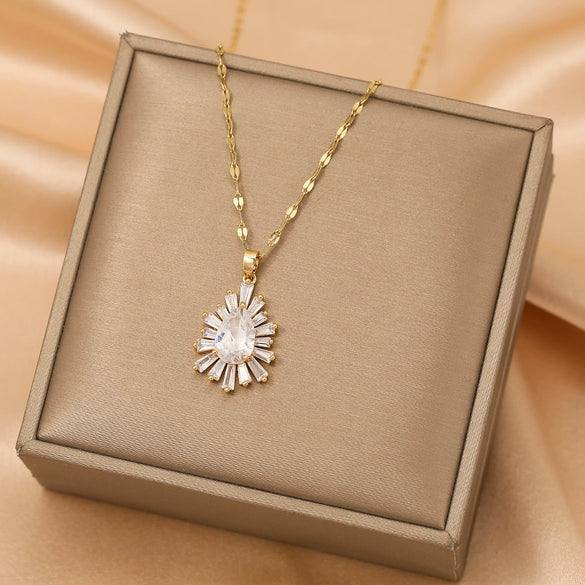 Necklace Titanium Steel Copper Diamondencrusted Geometric Light Luxury Women's Cross Chain Pendant