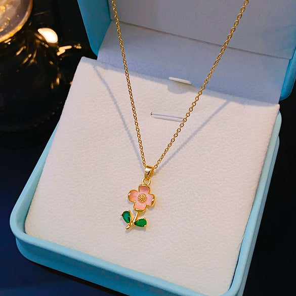 Necklace Titanium Steel Copper Dripping Oil Flower Pendant Light Luxury Women's